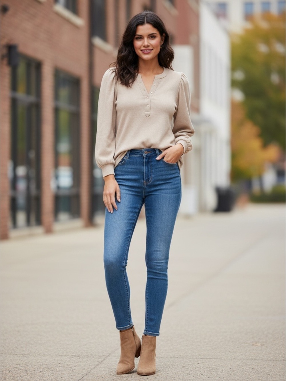 Chico’s Top Beige Henley Ribbed Textured Button Placket Sz XL | EUC